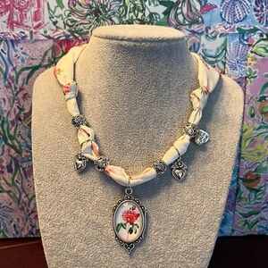 Floral Cameo Boho Charm Necklace in Cream and Pink - Women Jewelry